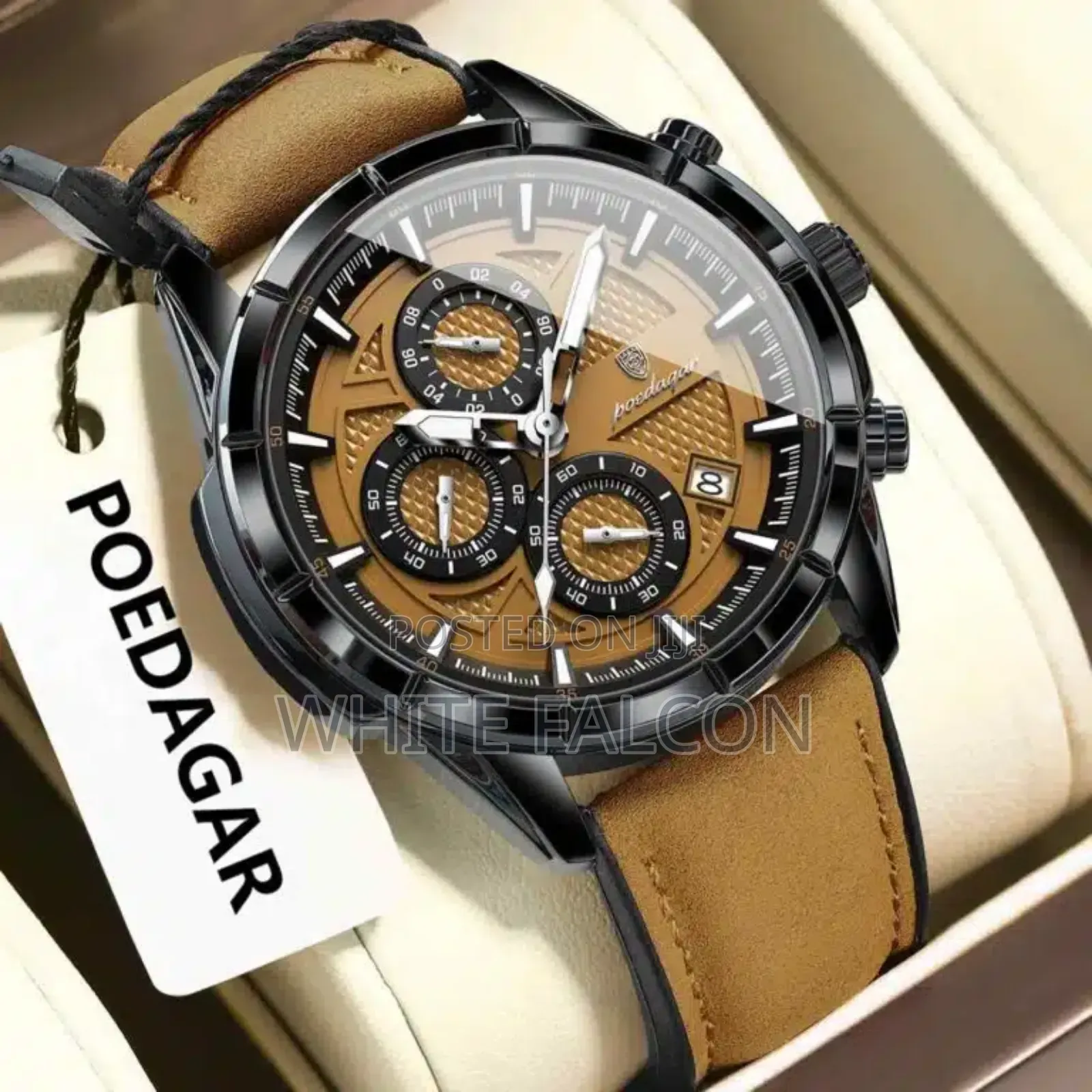 Poedagar 692 Chronograph Leather Watch, Waterproof