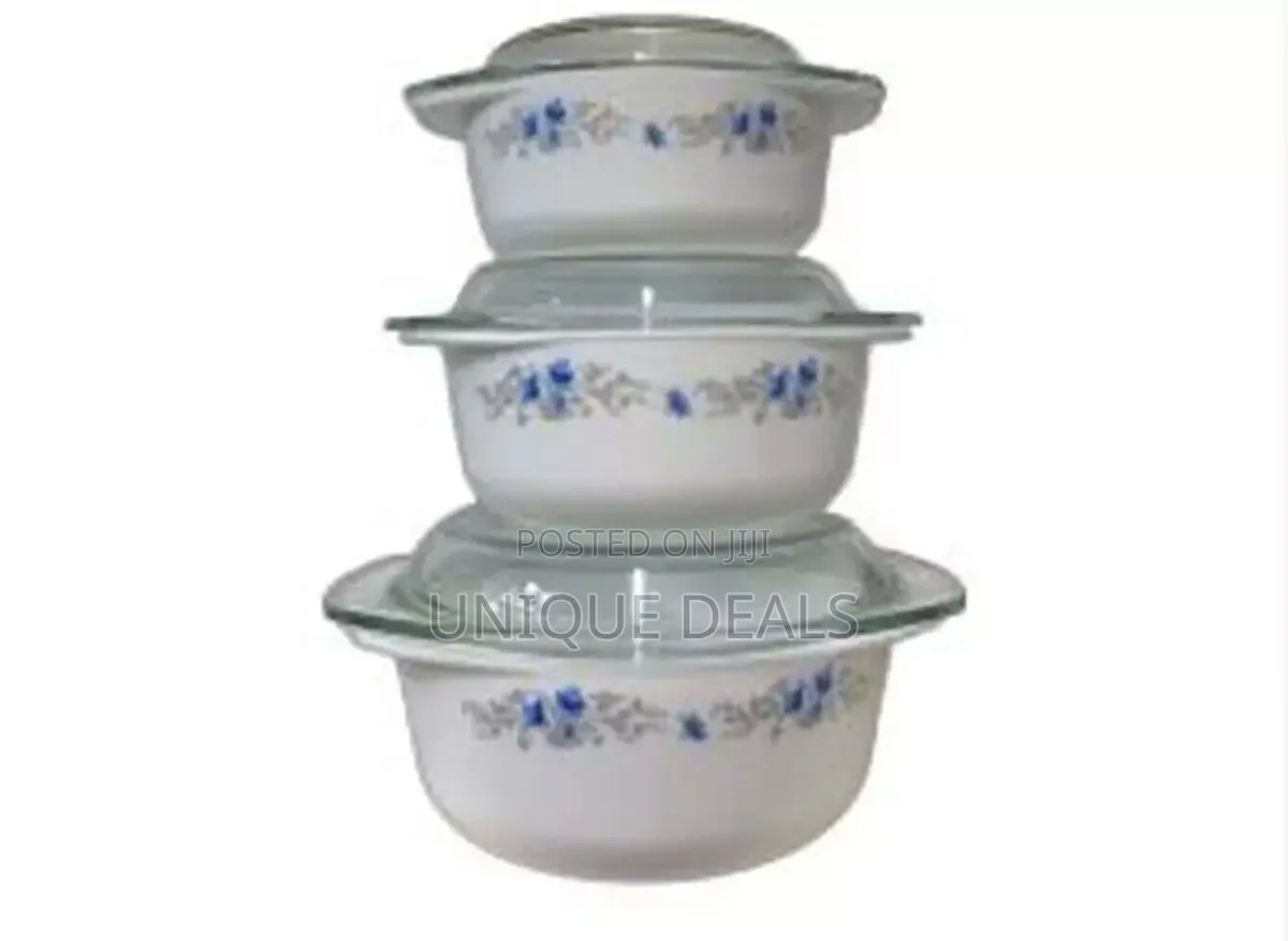 3 PCS Casserole Opal Serving Dish Set Rose Print