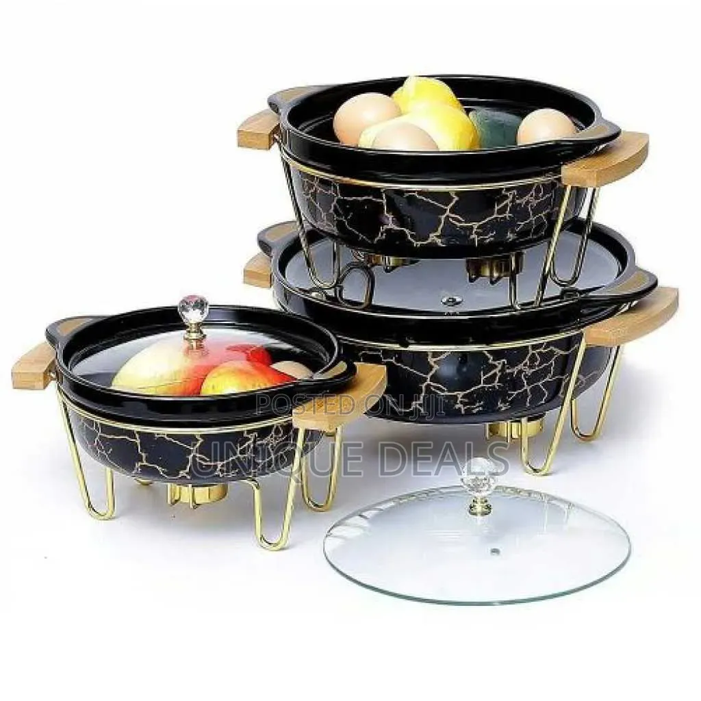3pcs Ceramic Food Warmer Chafing Dish Casseroles for Food Service