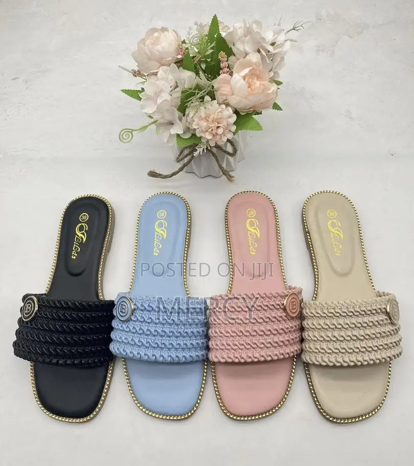 New Ladies Flat Slides | Braided Multi-Strap | 8 Colors Available