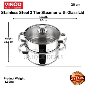 Stainless Steel 2 Tier Steamer With Glass Lid 24 Cm