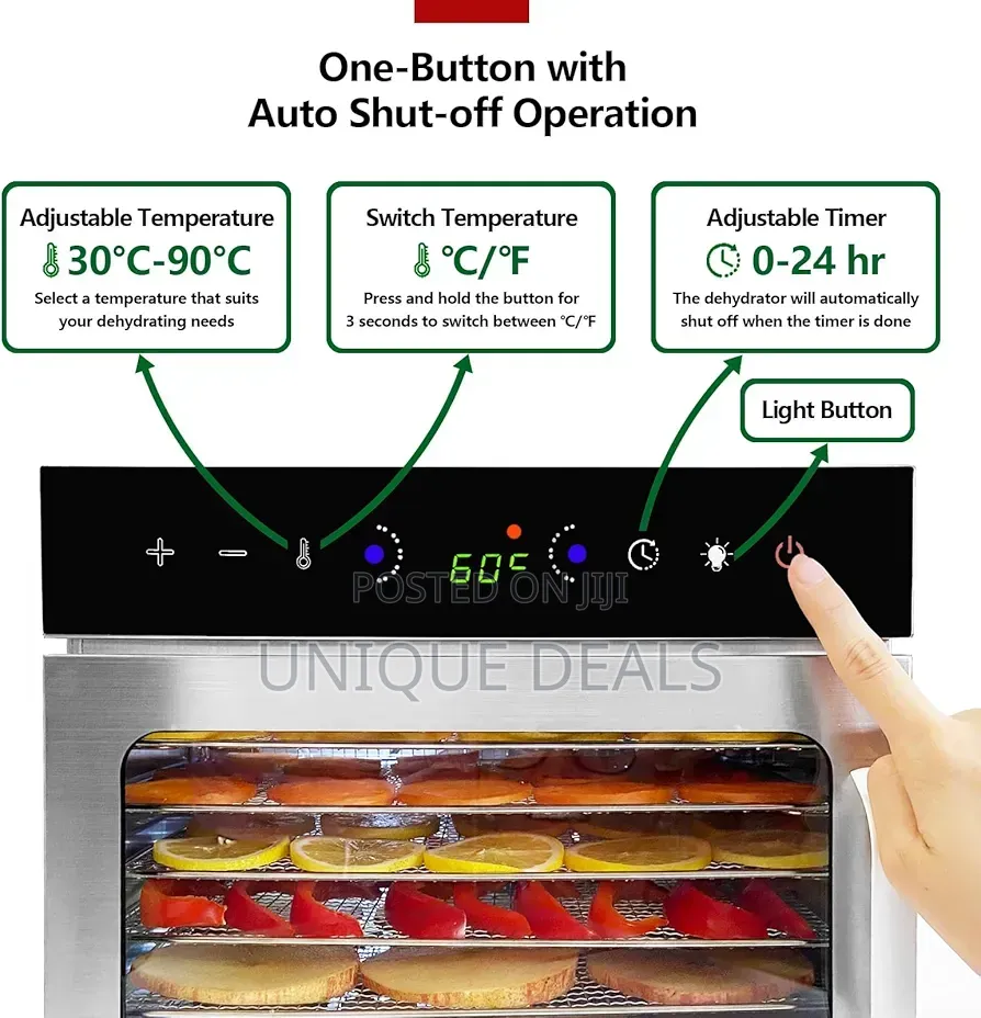 Stainless Steel Food Dehydrator, Oiyocemo 6 Tray Fruit Dryer Machine
