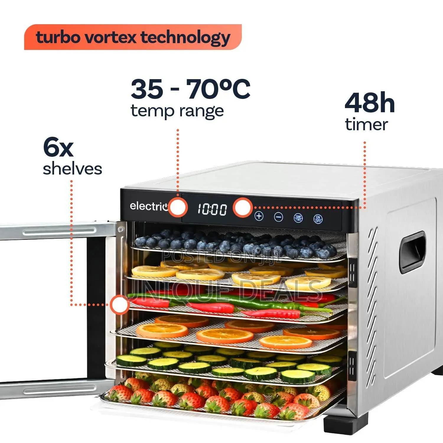 Stainless Steel Food Dehydrator, Oiyocemo 6 Tray Fruit Dryer Machine