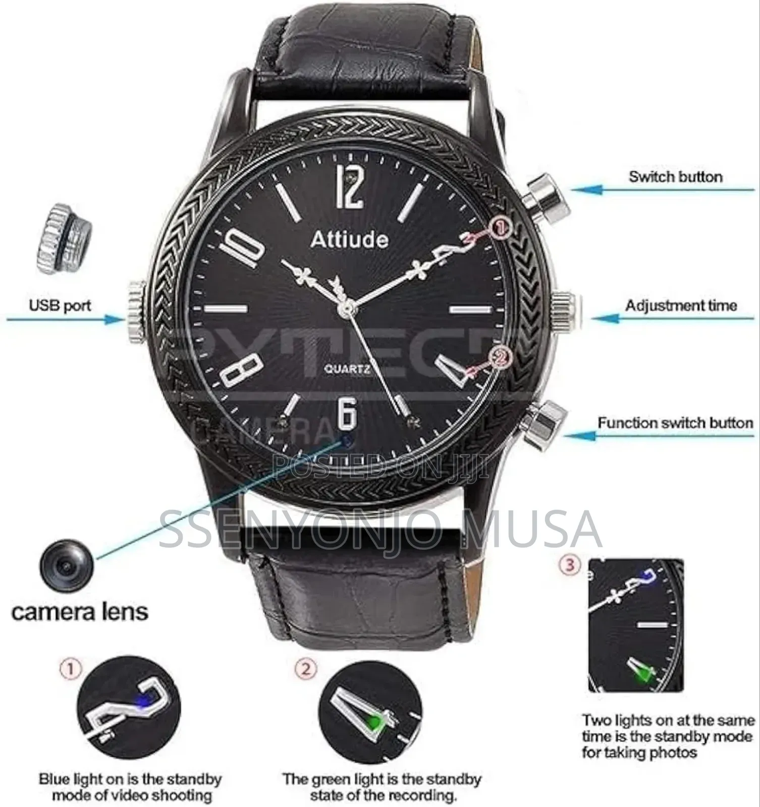 Spy Hand Watch Camera Hd 1080p –32gb Built-in Memory, Usb Rechargeable