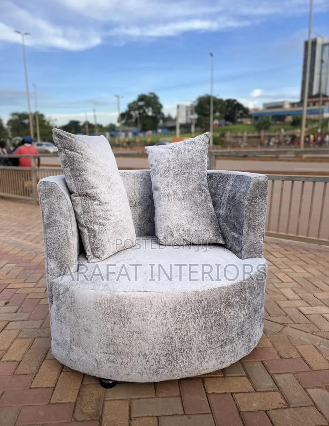 Modern Swivel Round Armchair -Plush Gray Barrel Chair
