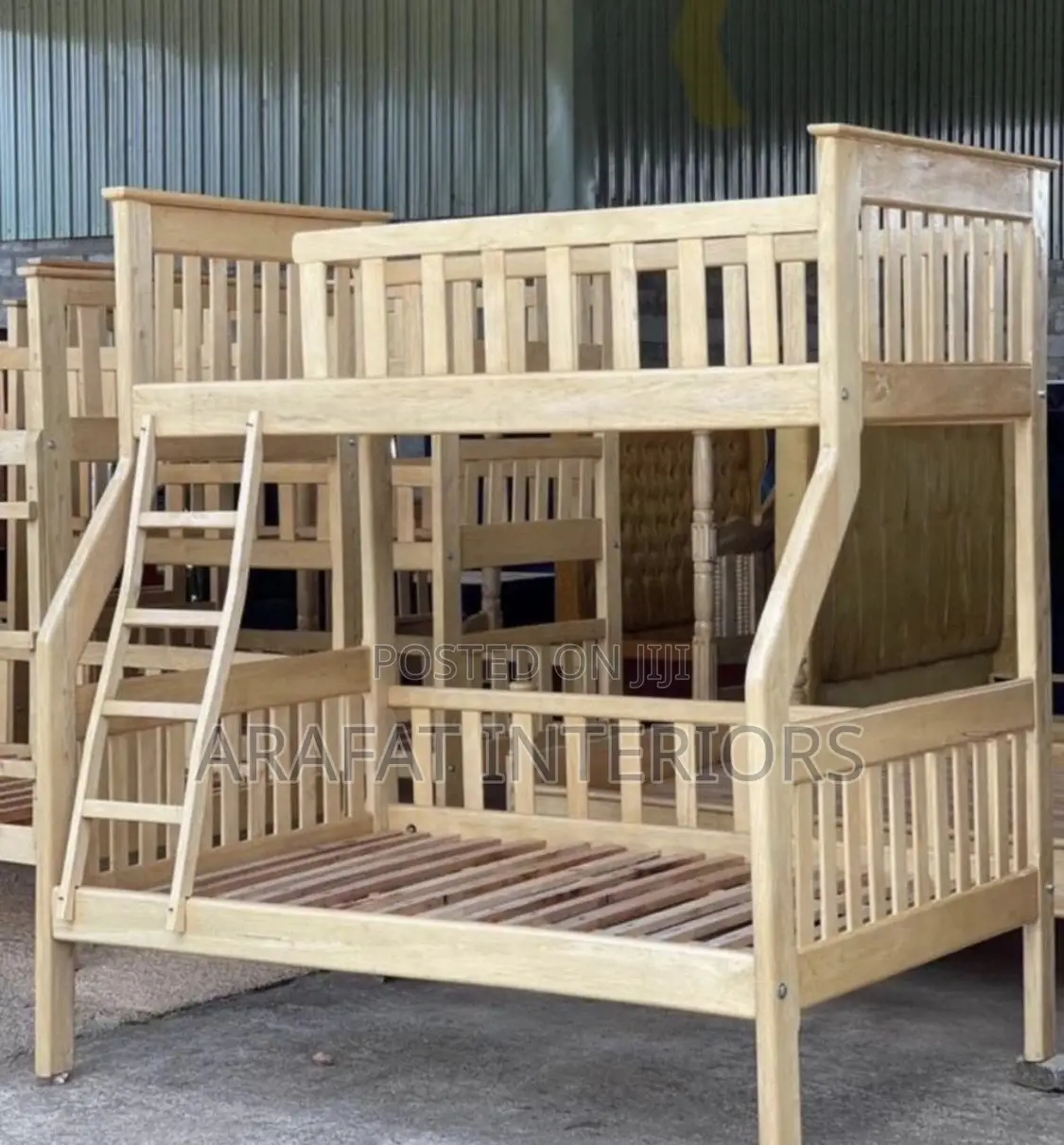 Solid Wood Bunk Bed With Ladder-natural Light Wood Finishing