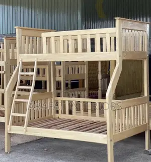 Solid Wood Bunk Bed With Ladder-natural Light Wood Finishing