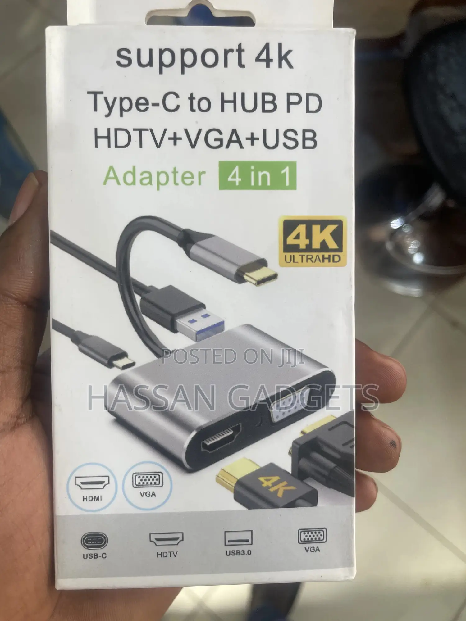 4-in-1 Usb C Hub Adapter With Hdmi, 1080p Vga, Usb 3.0, and Pd