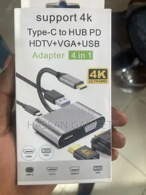 4-in-1 Usb C Hub Adapter With Hdmi, 1080p Vga, Usb 3.0, and Pd