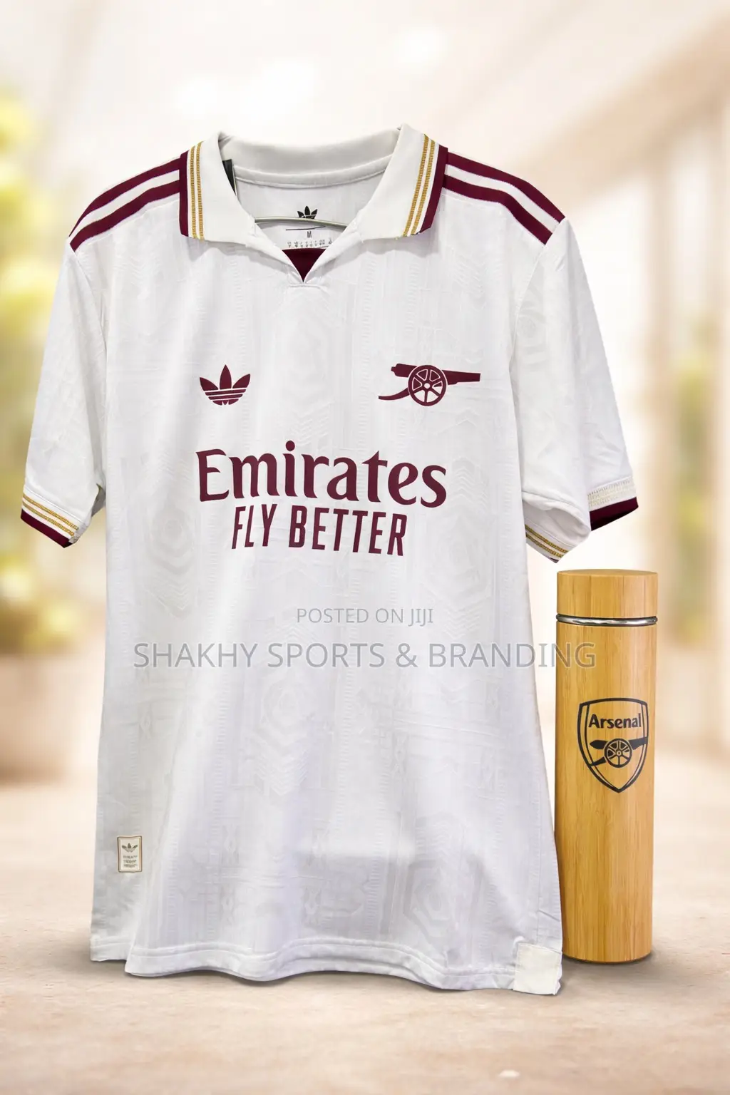 Arsenal White Jersey + Branded Bottle Set