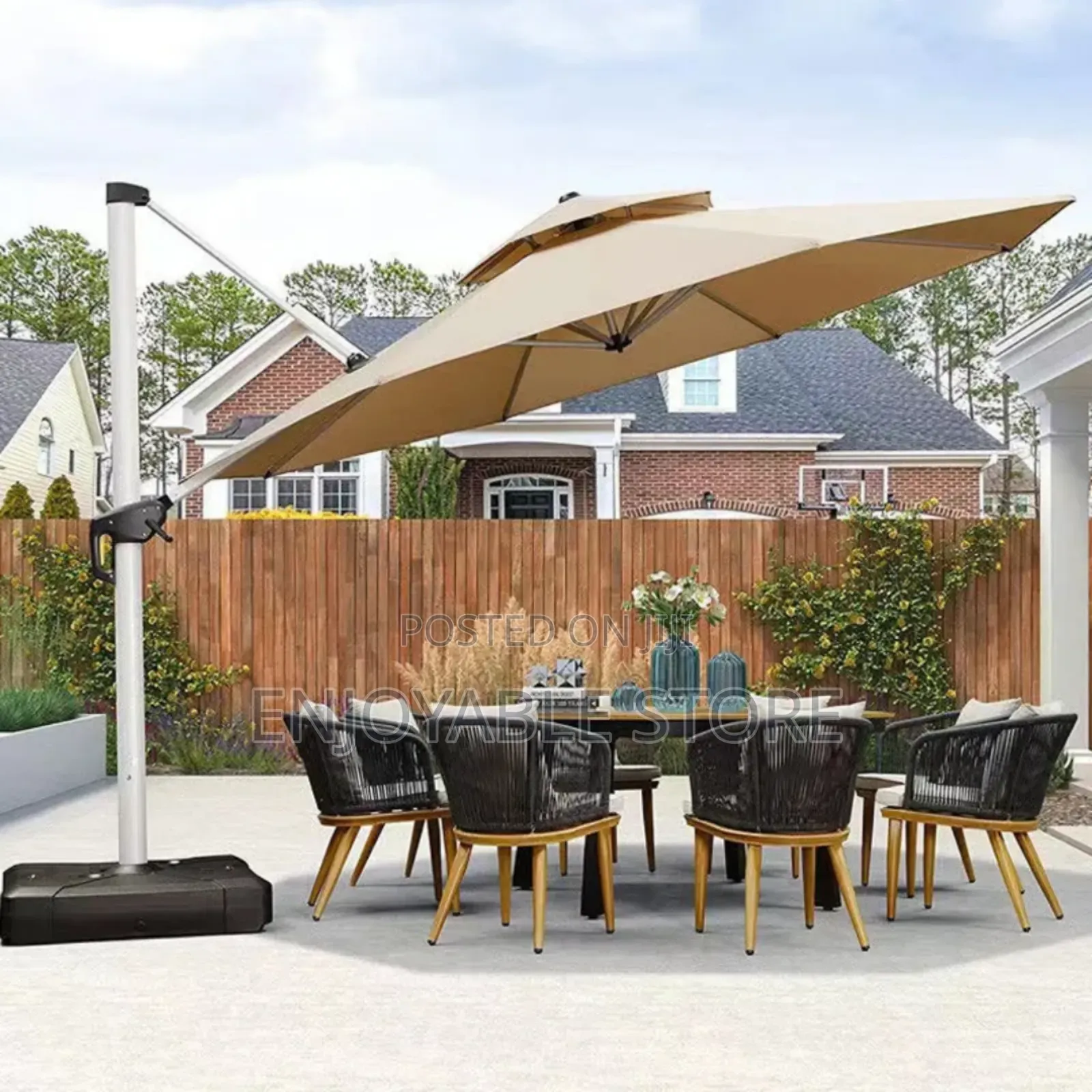 Outdoor Garden Umbrella Round Khaki