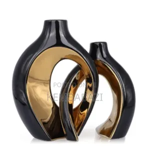 A Set of 2 Gold and Black Ceramic Decor Vases