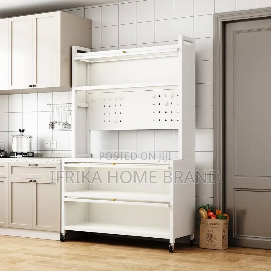 Kitchen Pantry Storage Cabinet, 5-Tier Metal Sideboard With Wheels