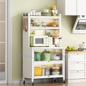 Kitchen Pantry Storage Cabinet, 5-Tier Metal Sideboard With Wheels