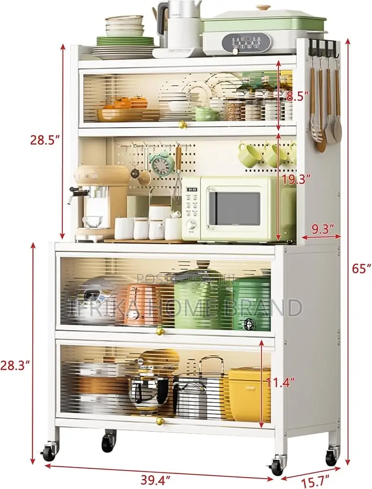 Kitchen Pantry Storage Cabinet, 5-Tier Metal Sideboard With Wheels