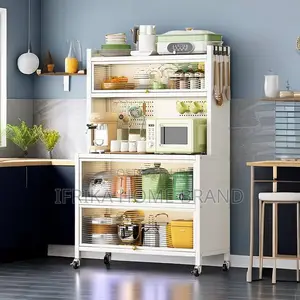 Kitchen Pantry Storage Cabinet, 5-Tier Metal Sideboard With Wheels