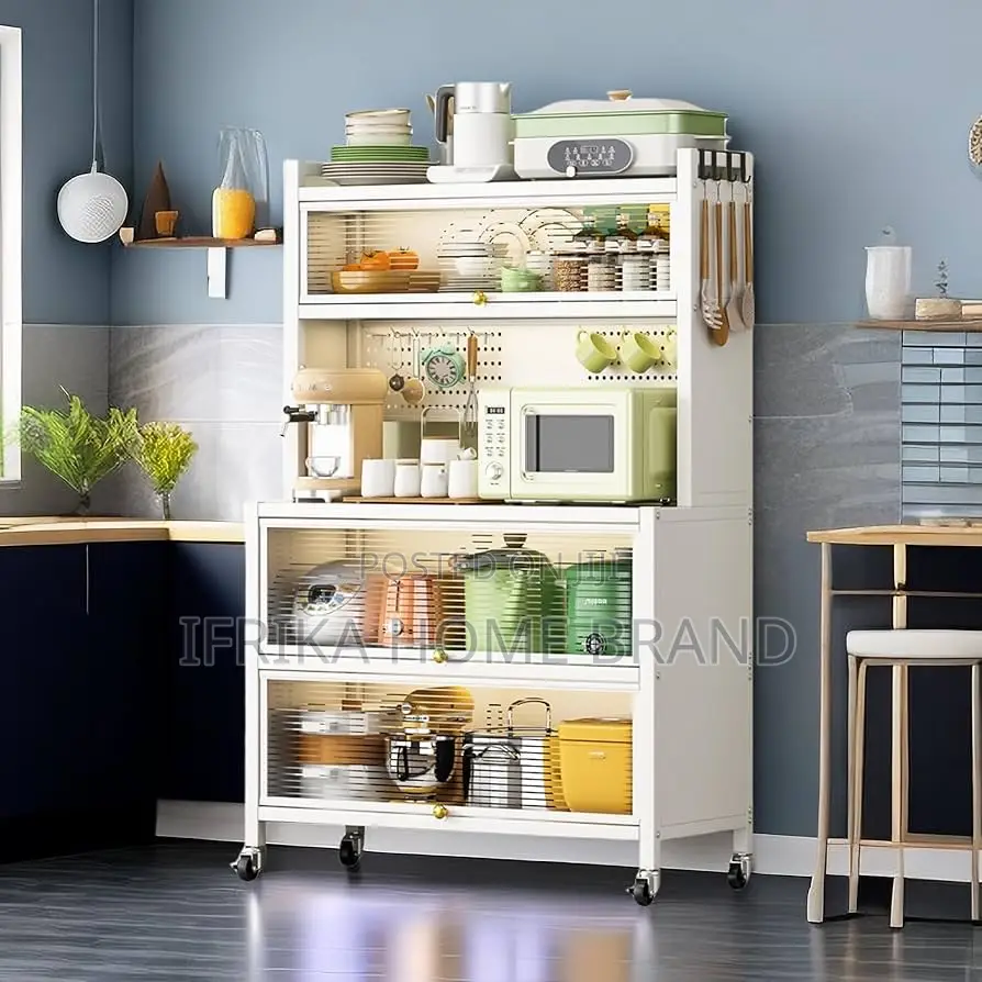 Kitchen Pantry Storage Cabinet, 5-Tier Metal Sideboard With Wheels