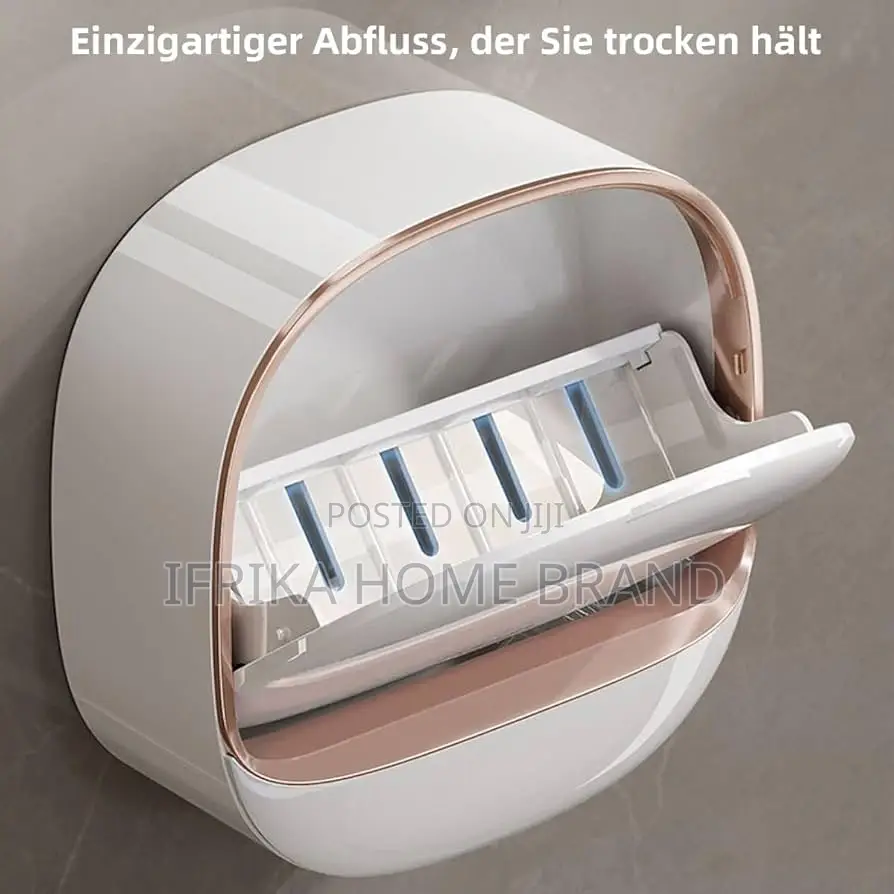 Wall Mounted Soap Box, Flip Lid Soap Dish With Drip Tray, No Drilling