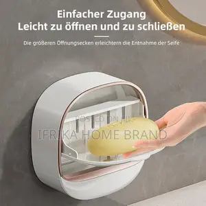 Wall Mounted Soap Box, Flip Lid Soap Dish With Drip Tray, No Drilling