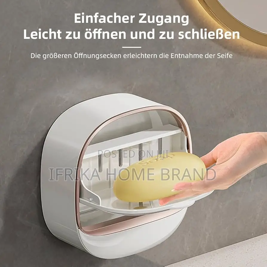 Wall Mounted Soap Box, Flip Lid Soap Dish With Drip Tray, No Drilling