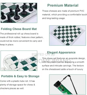 Portable Chess and Checkers Set, Roll-Up Staunton Chess Set