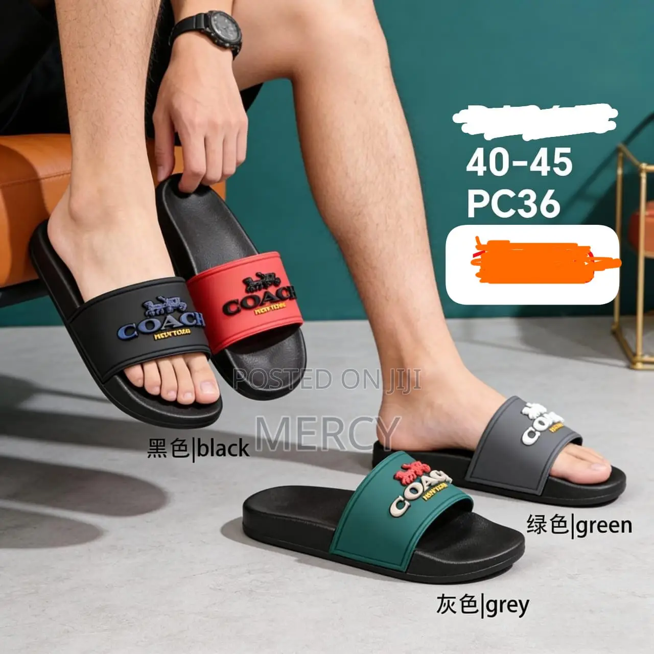 Men’S Designer Slides | Black Red Grey Green | Sizes 40-45