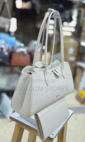 Beige Woven-Texture Top Handle Handbag and Wallet Set