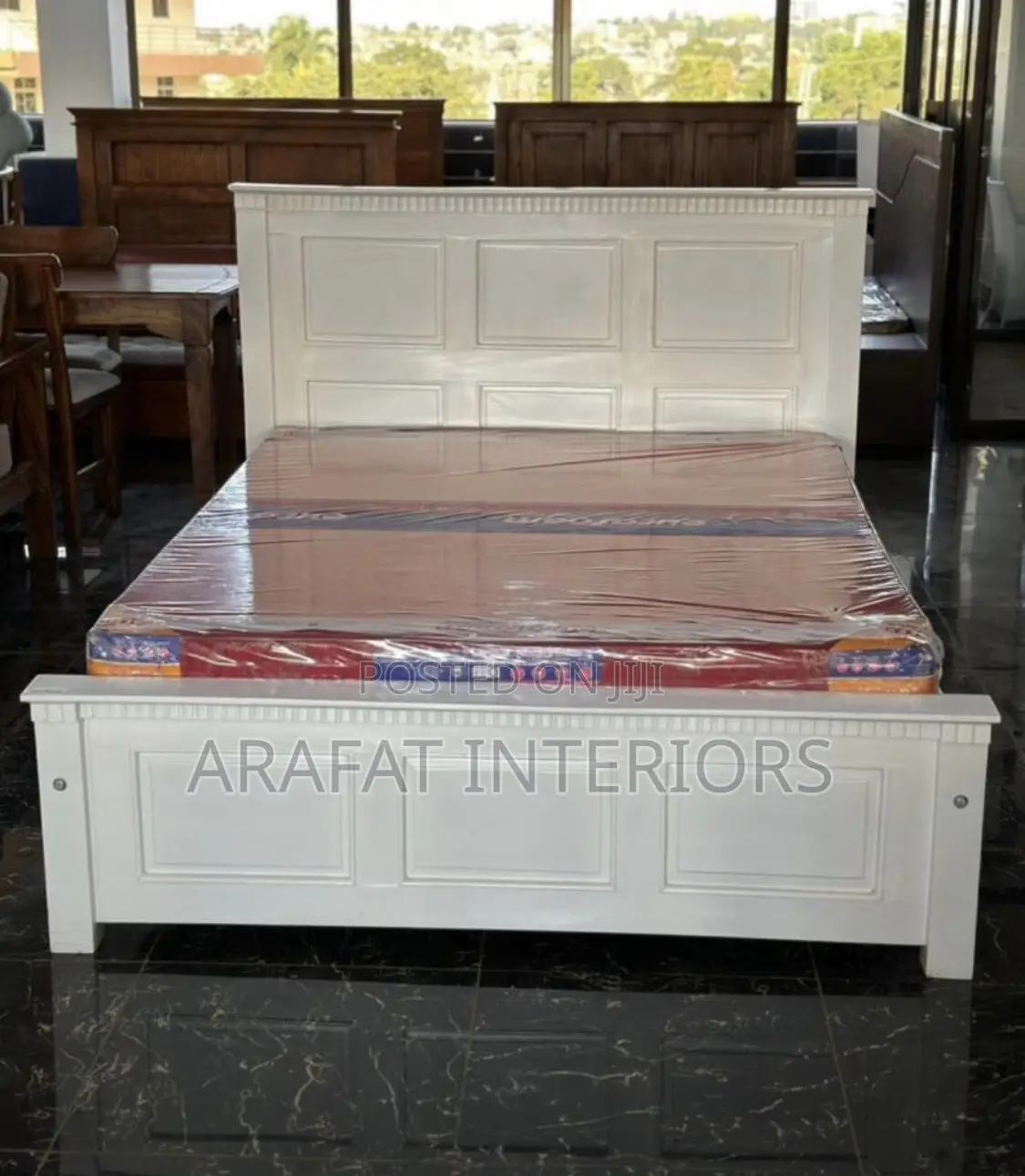 White Panelled Wooden Double Bed