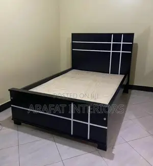 Modern Black Grid Wooden Bed Flame