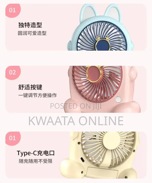 Usb Small Portable Table Fan Cute Cat Ear Abs Two Levels