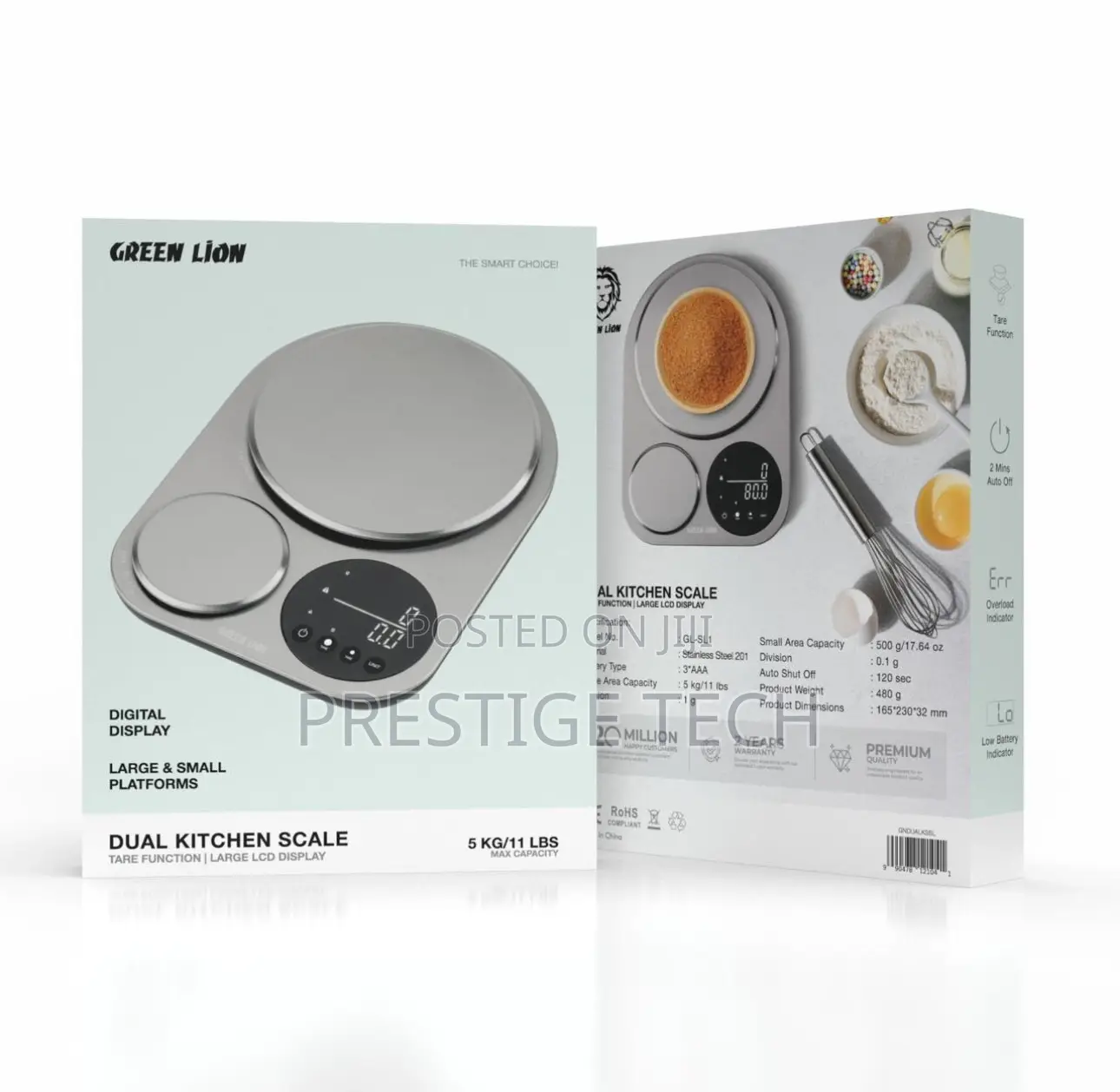 Green Lion Dual Kitchen Scale, Digital LCD Display, Dual Platform, 5kg