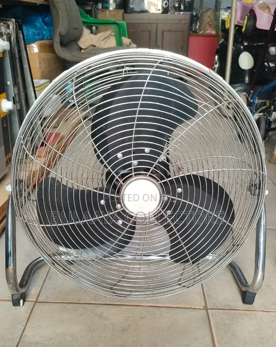 Uk Used Industrial-Style High-Velocity Stainless Steel Floor Fans.