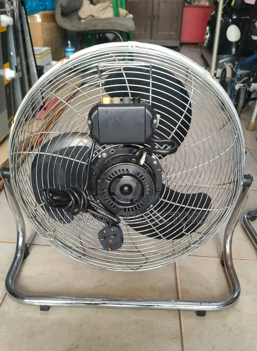 Uk Used Industrial-Style High-Velocity Stainless Steel Floor Fans.