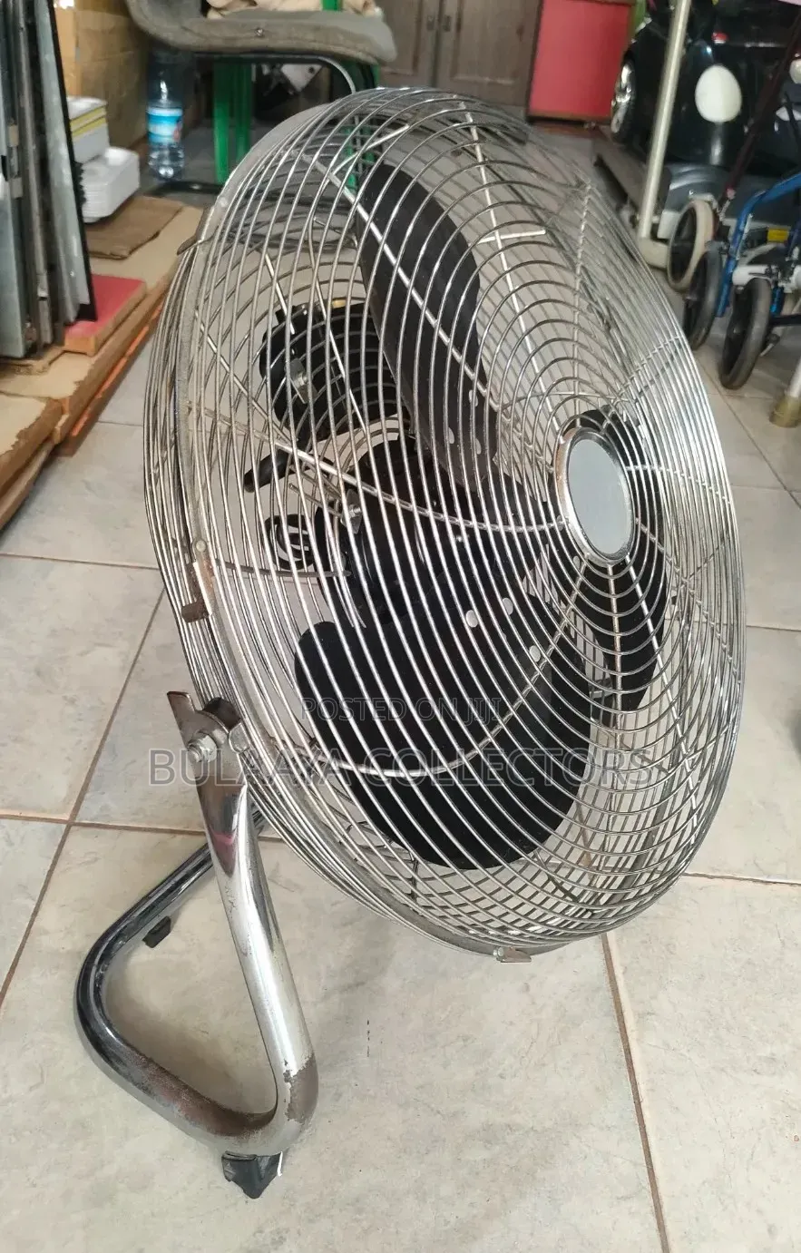 Uk Used Industrial-Style High-Velocity Stainless Steel Floor Fans.