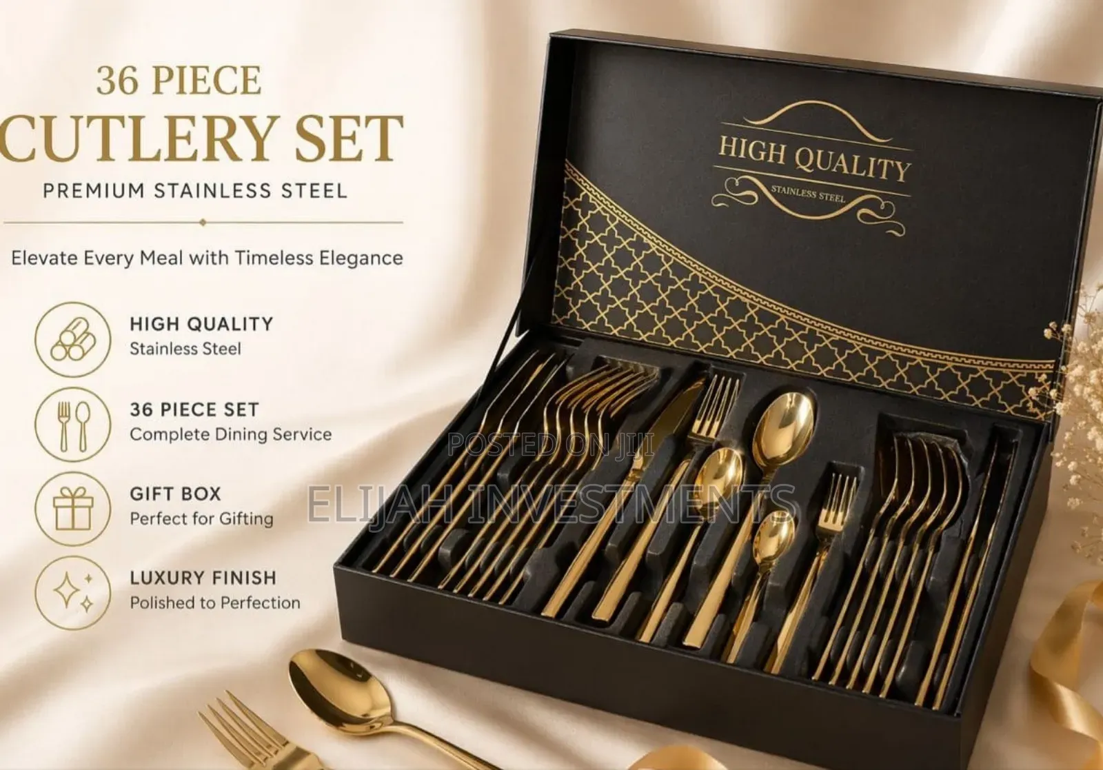 36 PCS Gold Premium Stainless Steel Cutlery Set