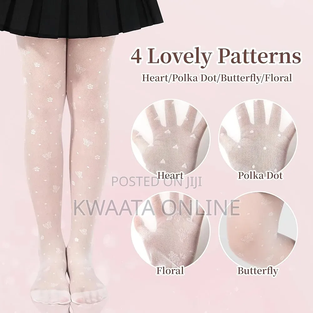 Girls Tights Heart Polka Dot Patterned Stockings Kids Soft Stretchy
