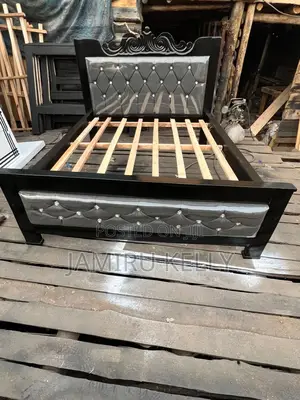 Stylish Black and Grey Buttoned Bed – Elegant Upholstery Frame