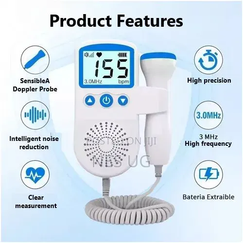 Fetal Doppler Portable Handheld Baby Heart Rate Monitor - White