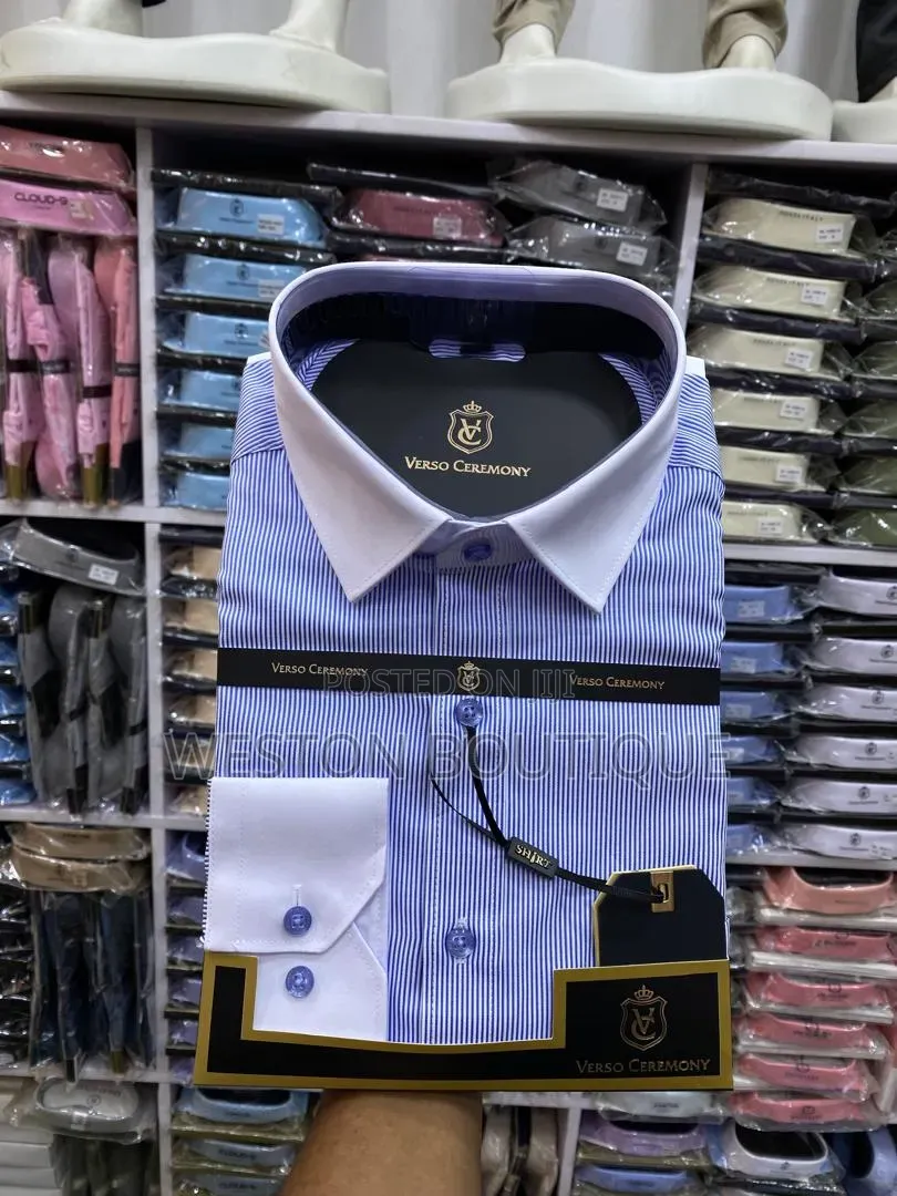 Original White Collar Men's Blue Long Sleeve Shirt