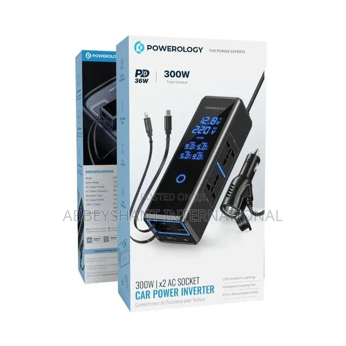 Powerology 300w Car Power Inverter/ Dual Ac Sockets Car Inverter