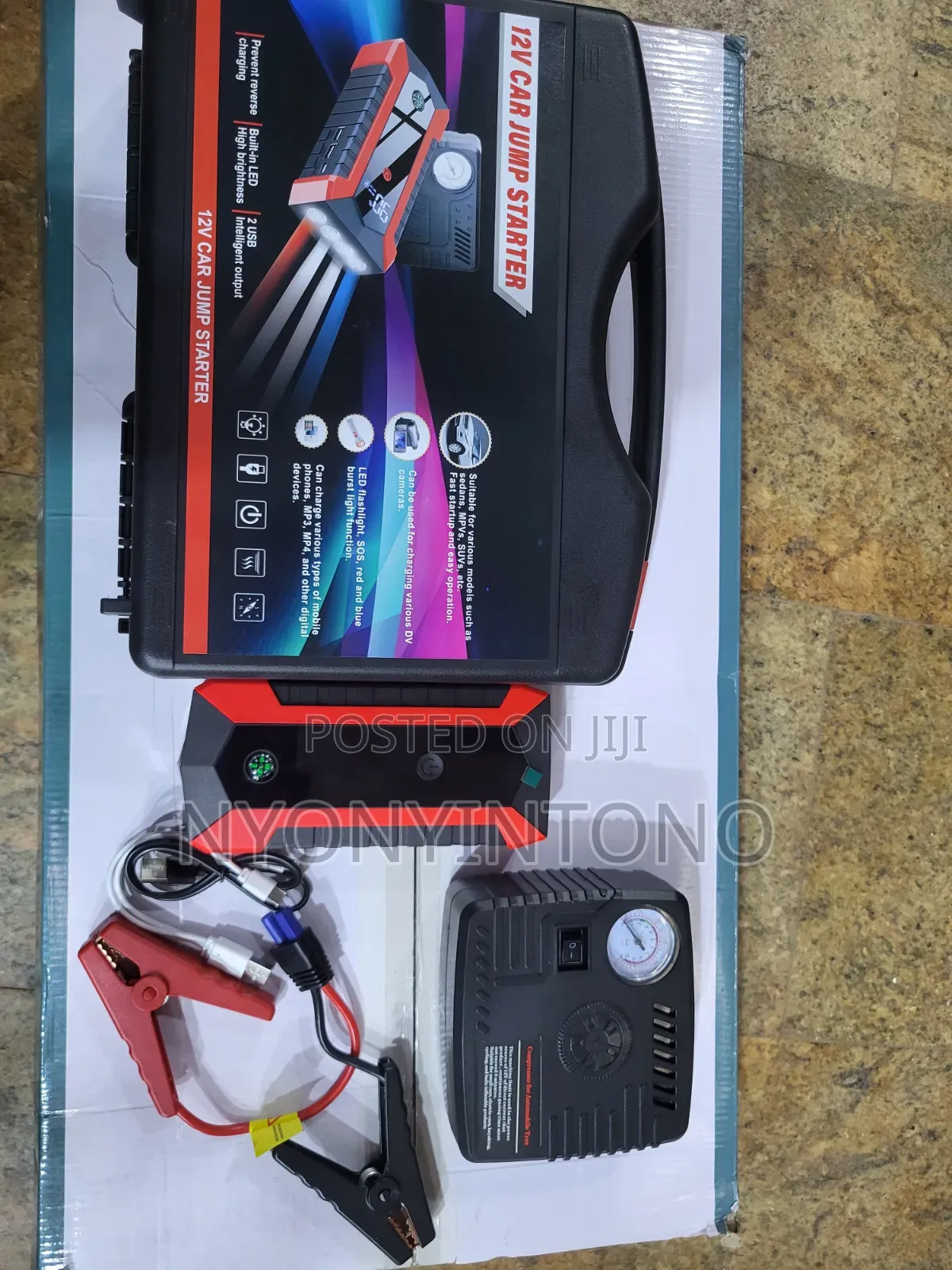 12v Jump Starter With Tire Inflator Emergency Kit
