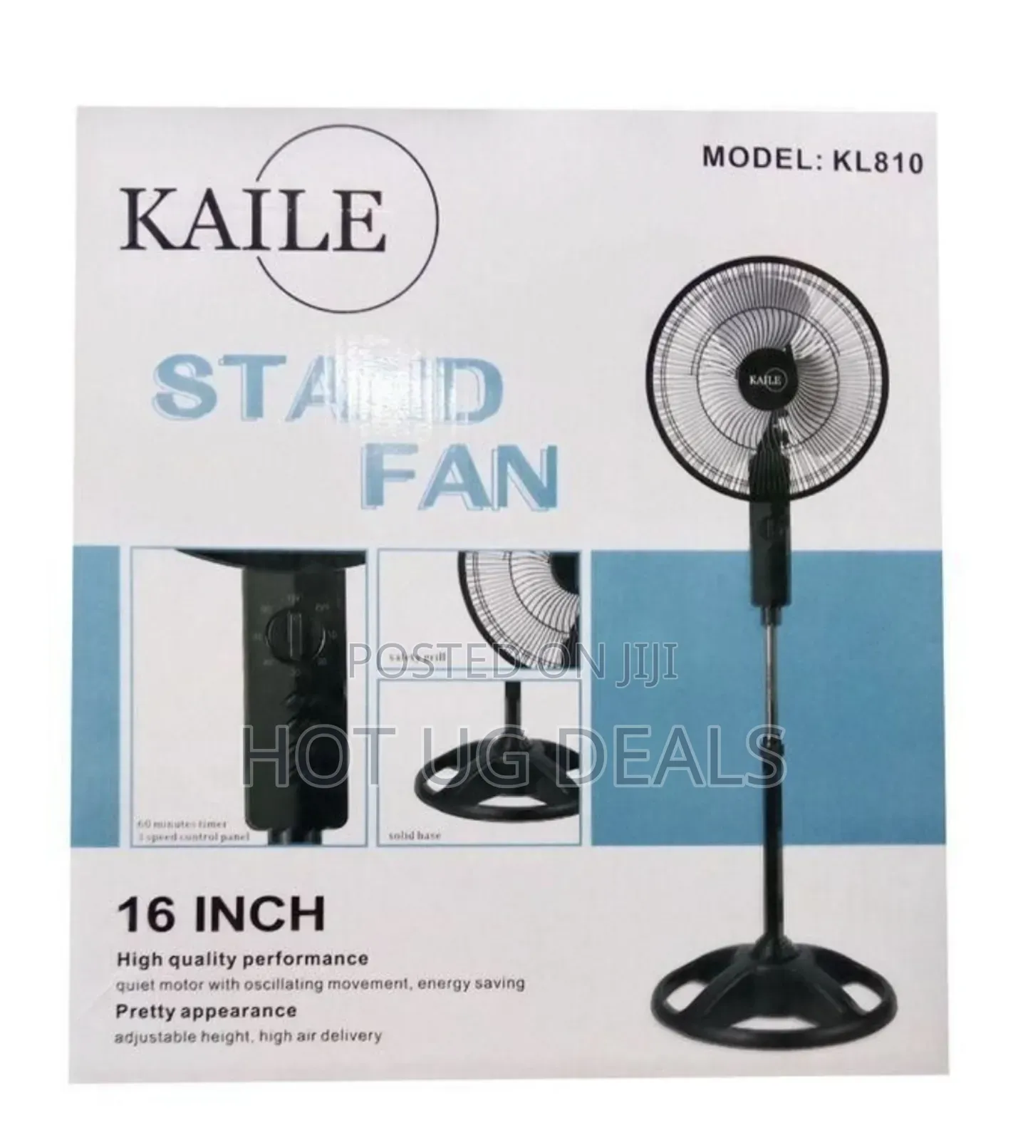 Kaile High Quality Perfomance 16 Inch Stand Fan With 3 Speeds -Black