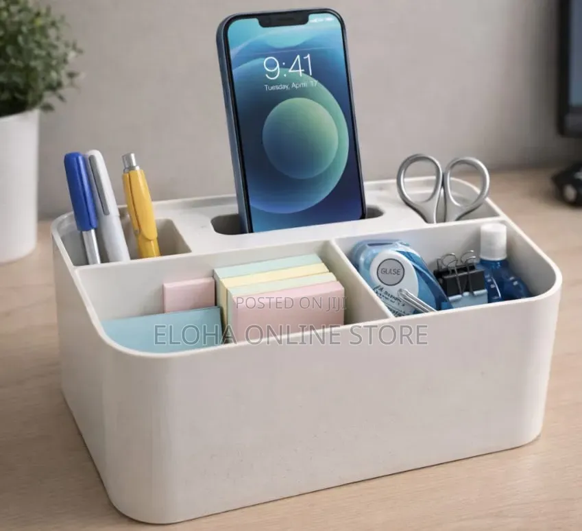 Minimalist White Plastic Desk Organizer