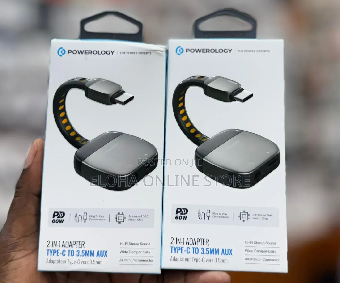 Powerology 2-in-1 Type-C to 3.5mm Aux Adapter