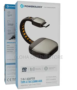 Powerology 2-in-1 Type-C to 3.5mm Aux Adapter