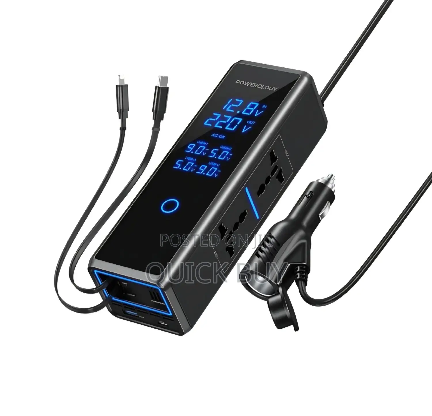 Powerology 300w Car Power Inverter Dc 12v To 220v Ac