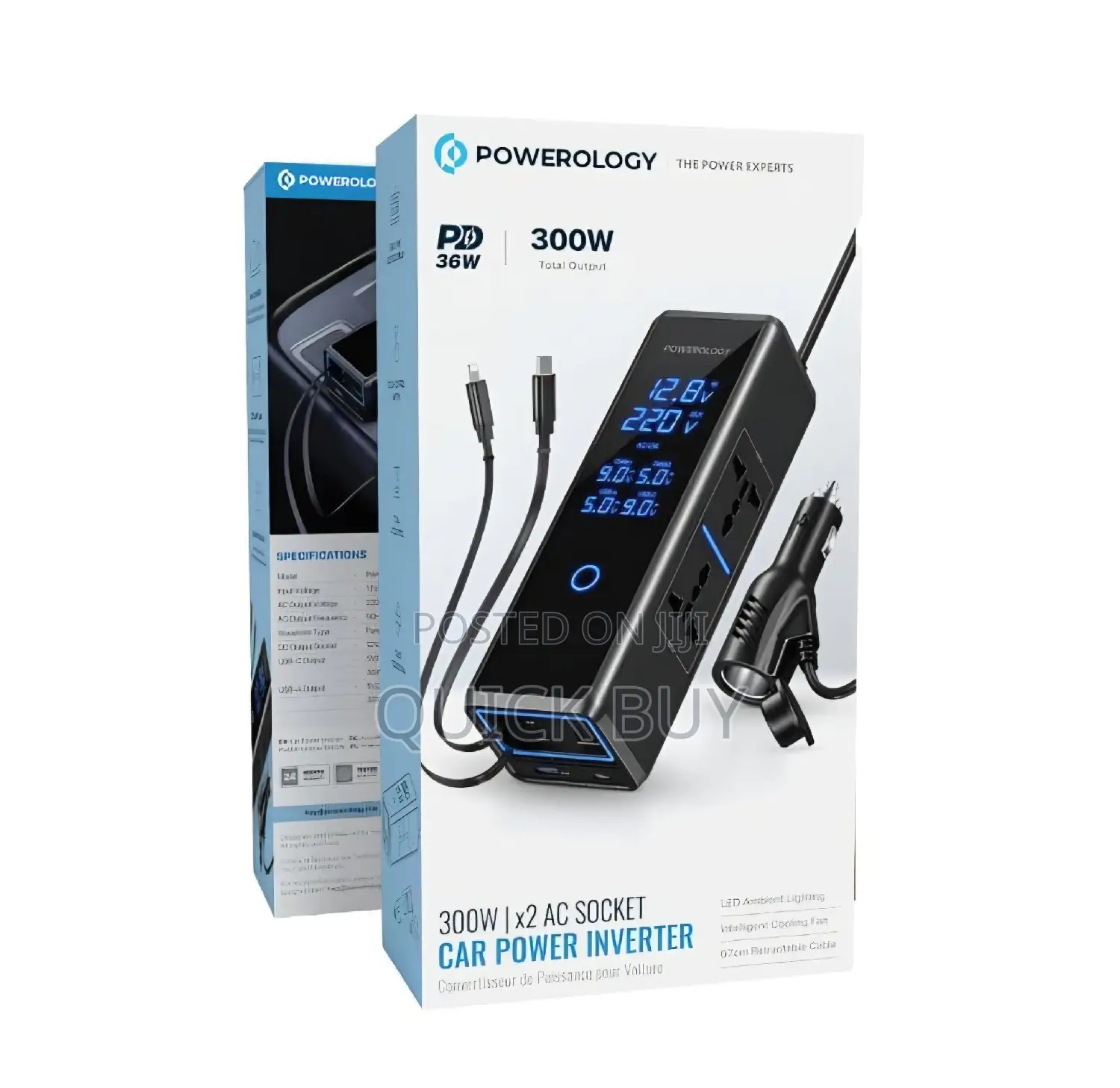 Powerology 300w Car Power Inverter Dc 12v To 220v Ac