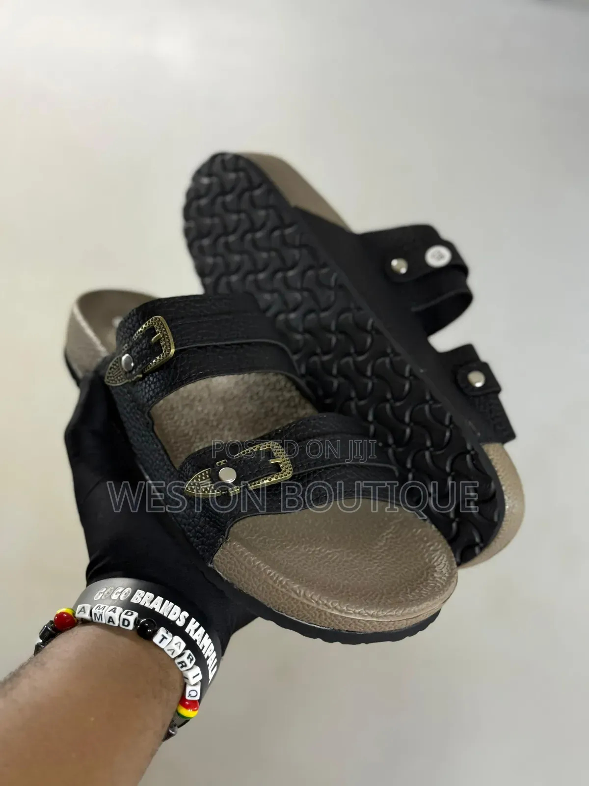 Boss Men's Original Leather Sandals With Rubber Sole
