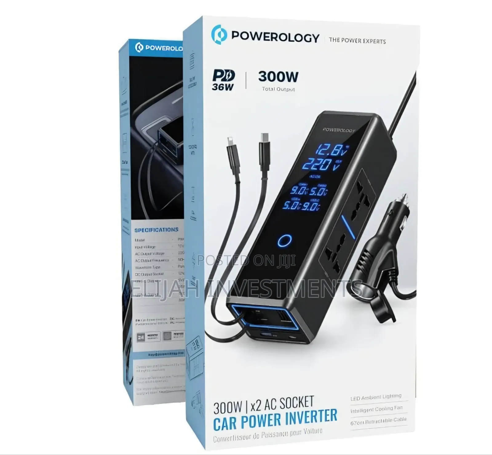 Powerology 300w Car Power Inverter Dc 12v to 220v Ac