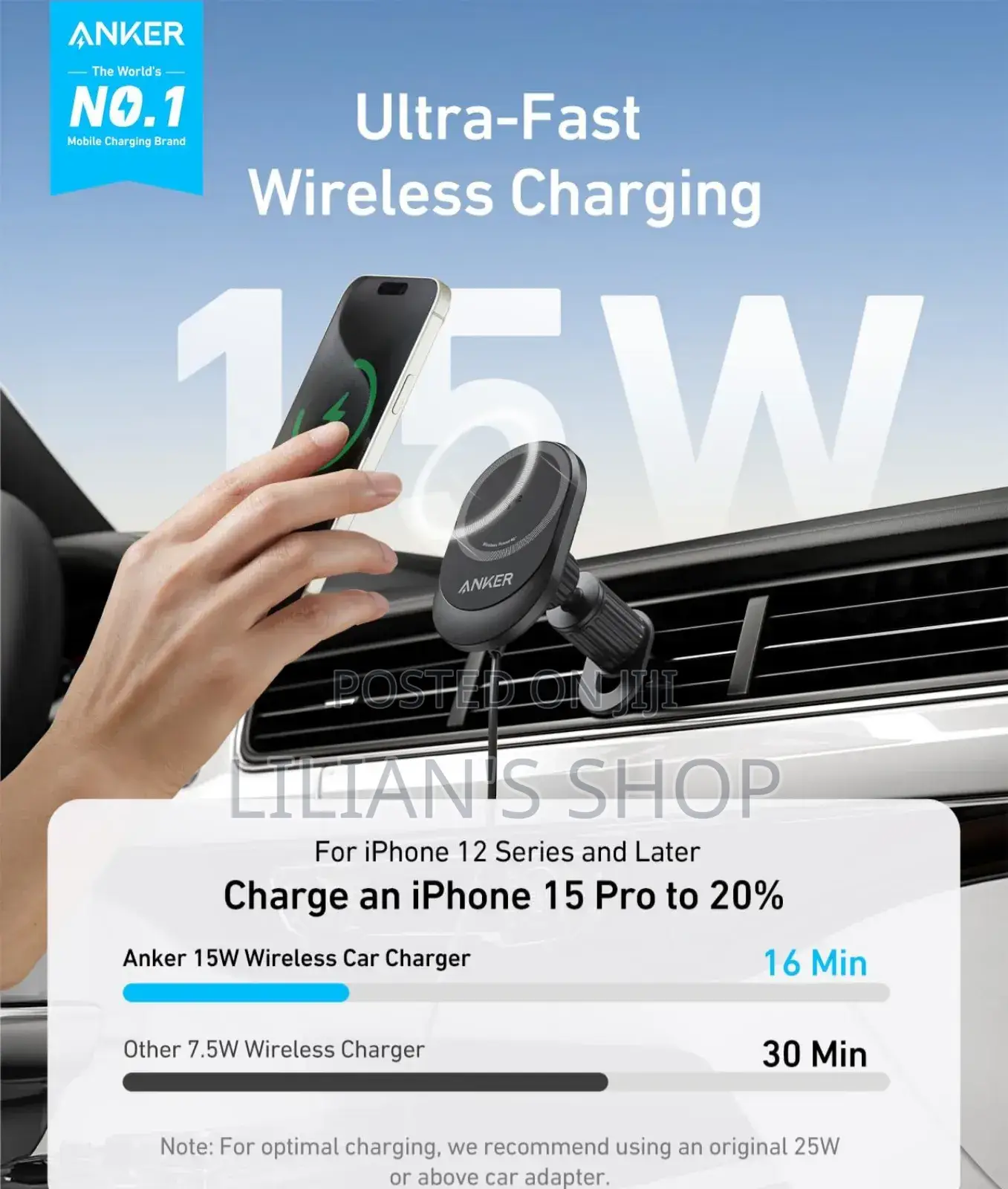 Anker Maggo Wireless Car Charger (Model B2932)